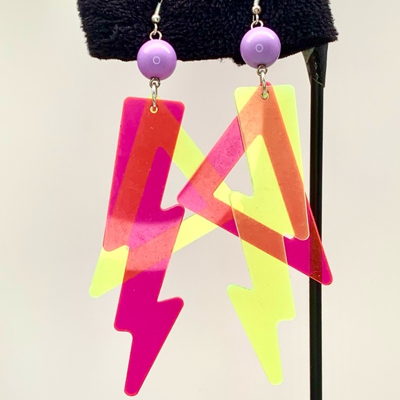 Jewelry - Neon 80s Lightning Bolt Earrings